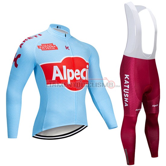 Abbigliamento Ciclismo Katusha Alpecin Manica Lunga 2019 Blu Rosso